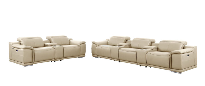DivanItalia 9762 8-Piece Modular Power Reclining Sofa and Console Loveseat Set with Top Grain Italian Leather - Beige