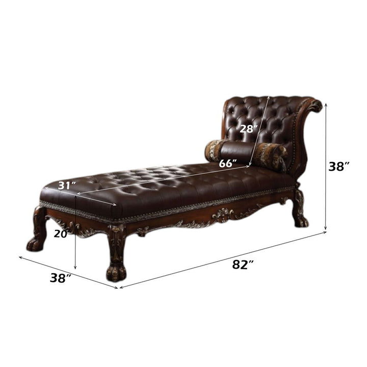Dresden - Chaise With Pillow - Cherry Synthetic Leather & Cherry Oak
