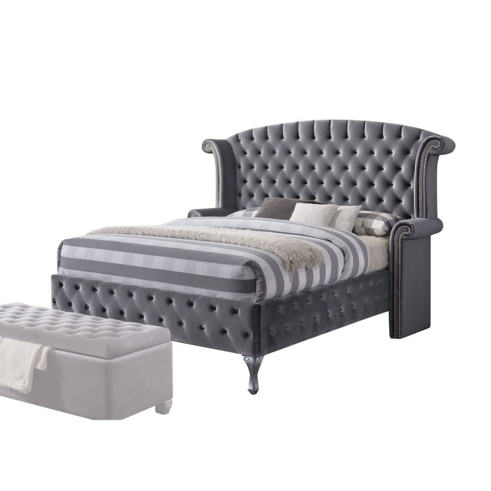 ACME Furniture Rebekah Eastern King Bed Gray Velvet