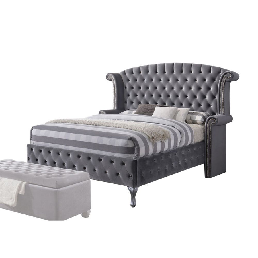 ACME Furniture Rebekah Eastern King Bed Gray Velvet