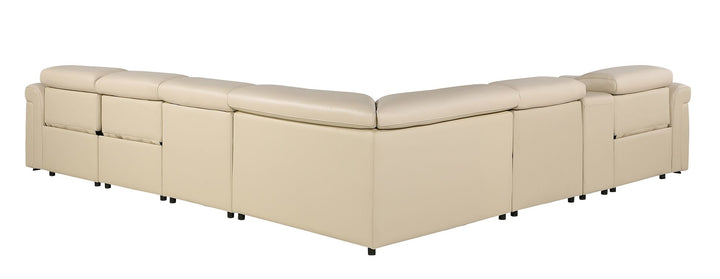 DivanItalia 1126 7-Piece L-Shaped Sectional Sofa in Top Grain Italian Leather with 3 Power Recliners &amp; Power Headrests - Beige