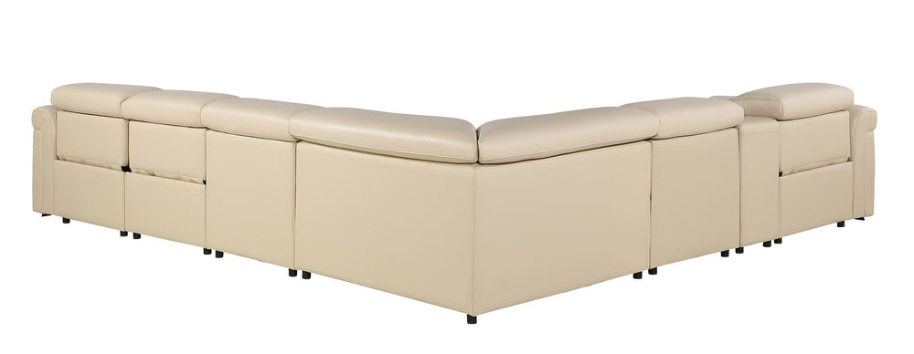 DivanItalia 1126 7-Piece L-Shaped Sectional Sofa in Top Grain Italian Leather with 3 Power Recliners & Power Headrests - Beige