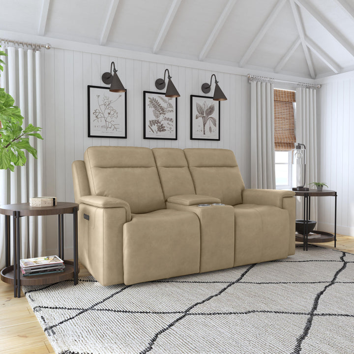 Odell Power Reclining Loveseat With Console, Power Headrests &amp; Lumbar Stone