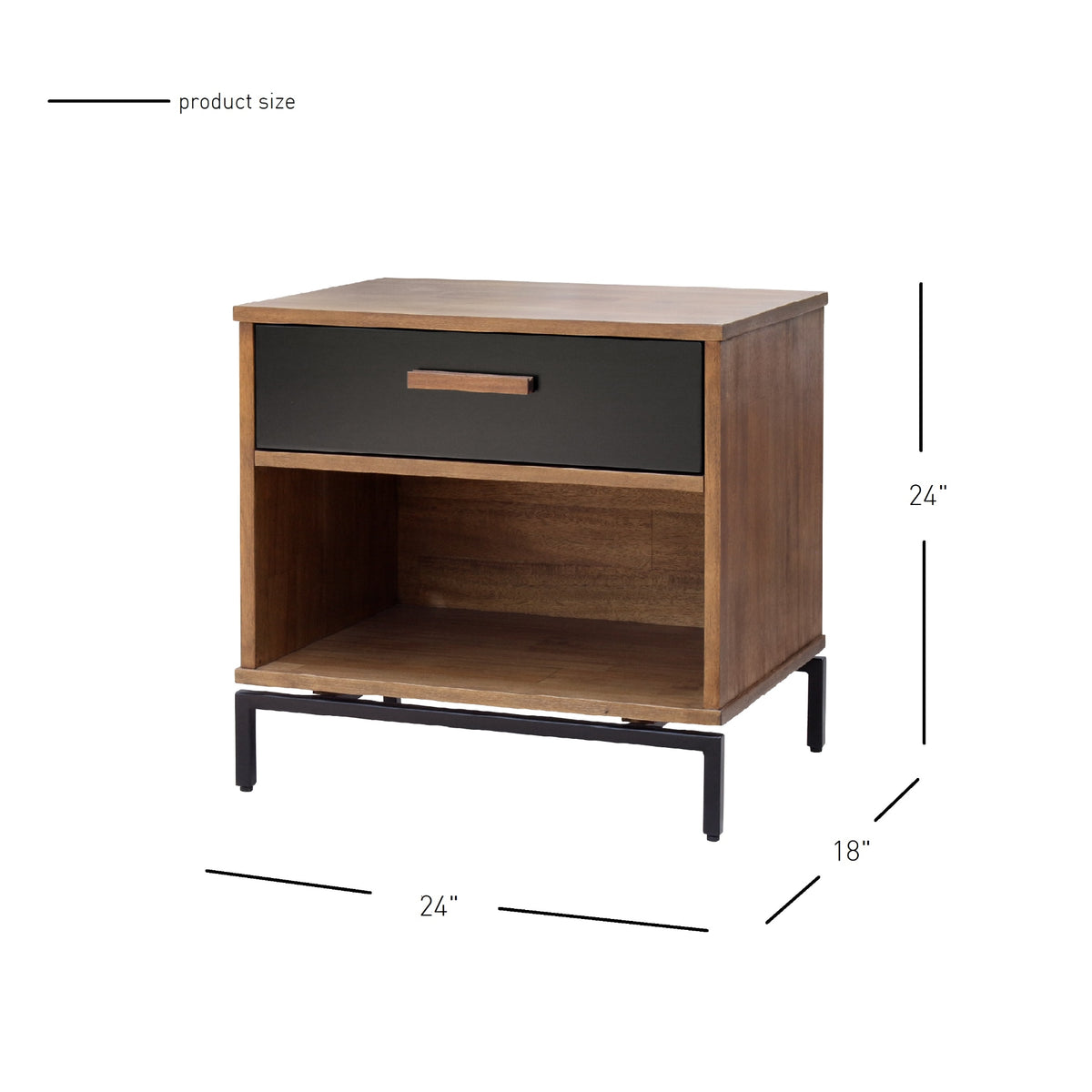Bellevue Nightstand/Side Table 1 Drawer Graphite Metal Legs - Monterey Brown