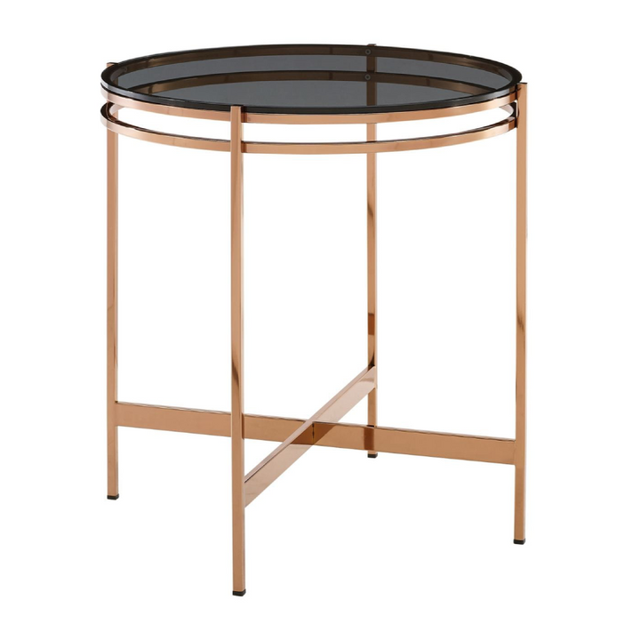 Bradford - Modern Smoked Glass &amp; Rosegold Small End Table