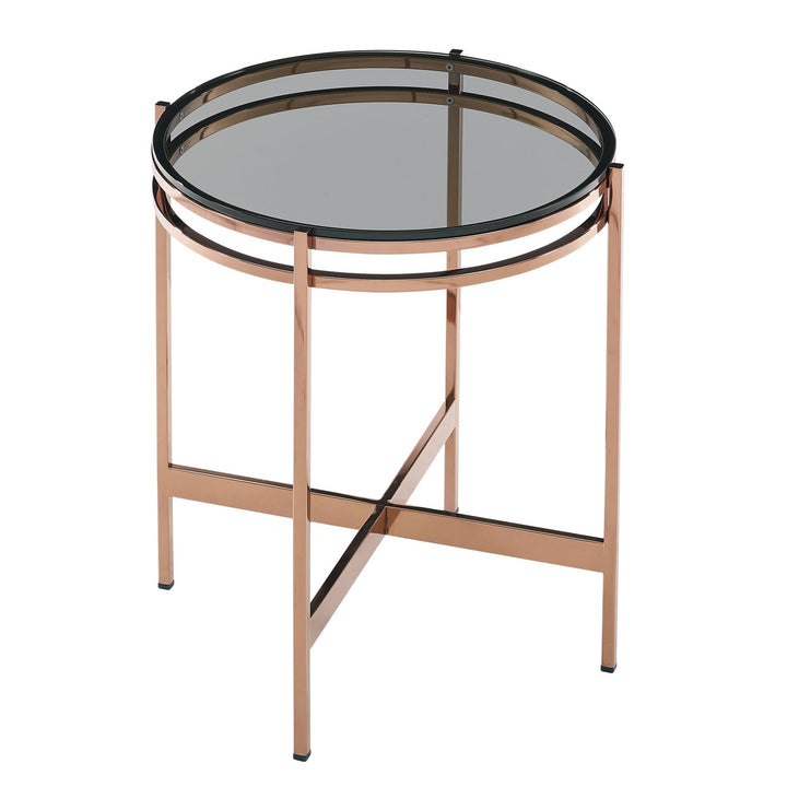Bradford - Modern Smoked Glass &amp; Rosegold Small End Table