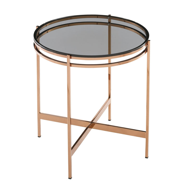 Bradford - Modern Smoked Glass &amp; Rosegold End Table