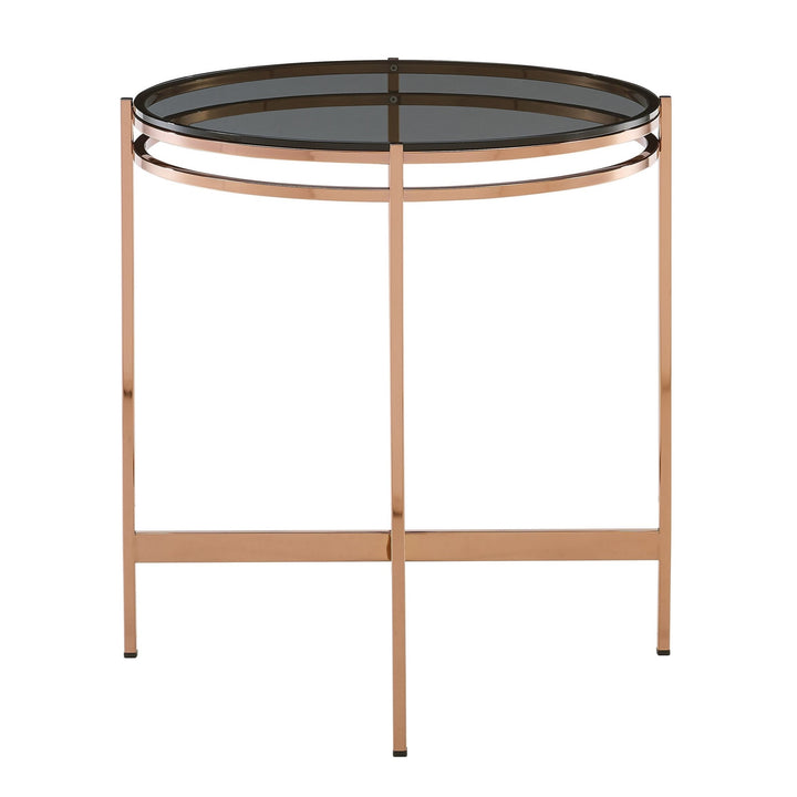 Bradford - Modern Smoked Glass &amp; Rosegold End Table