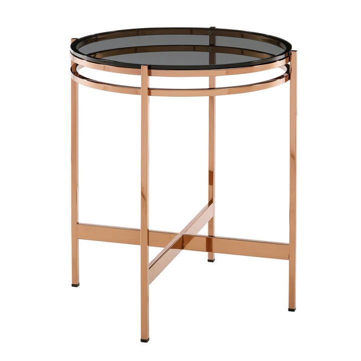 Bradford - Modern Smoked Glass &amp; Rosegold End Table