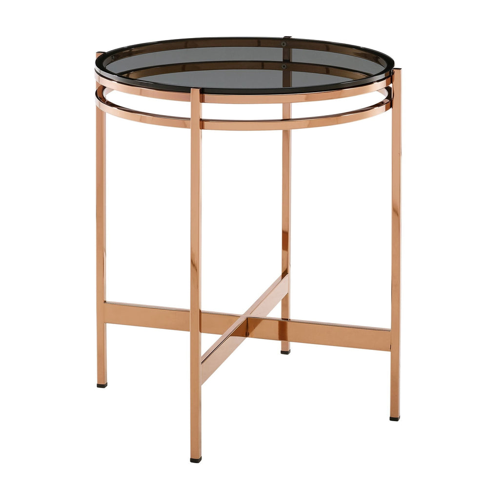 Bradford - Modern Smoked Glass & Rosegold End Table - View 2