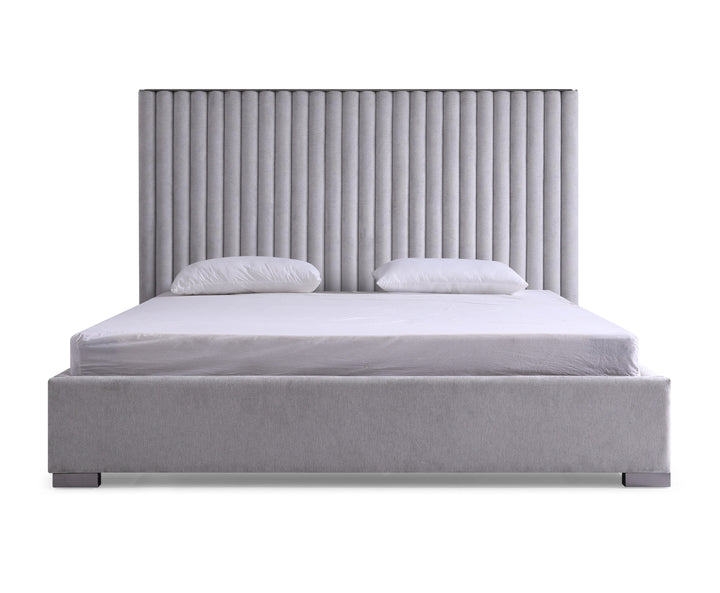 Splendor - Silver  Grey Velvet Upholstered King Platform Bed