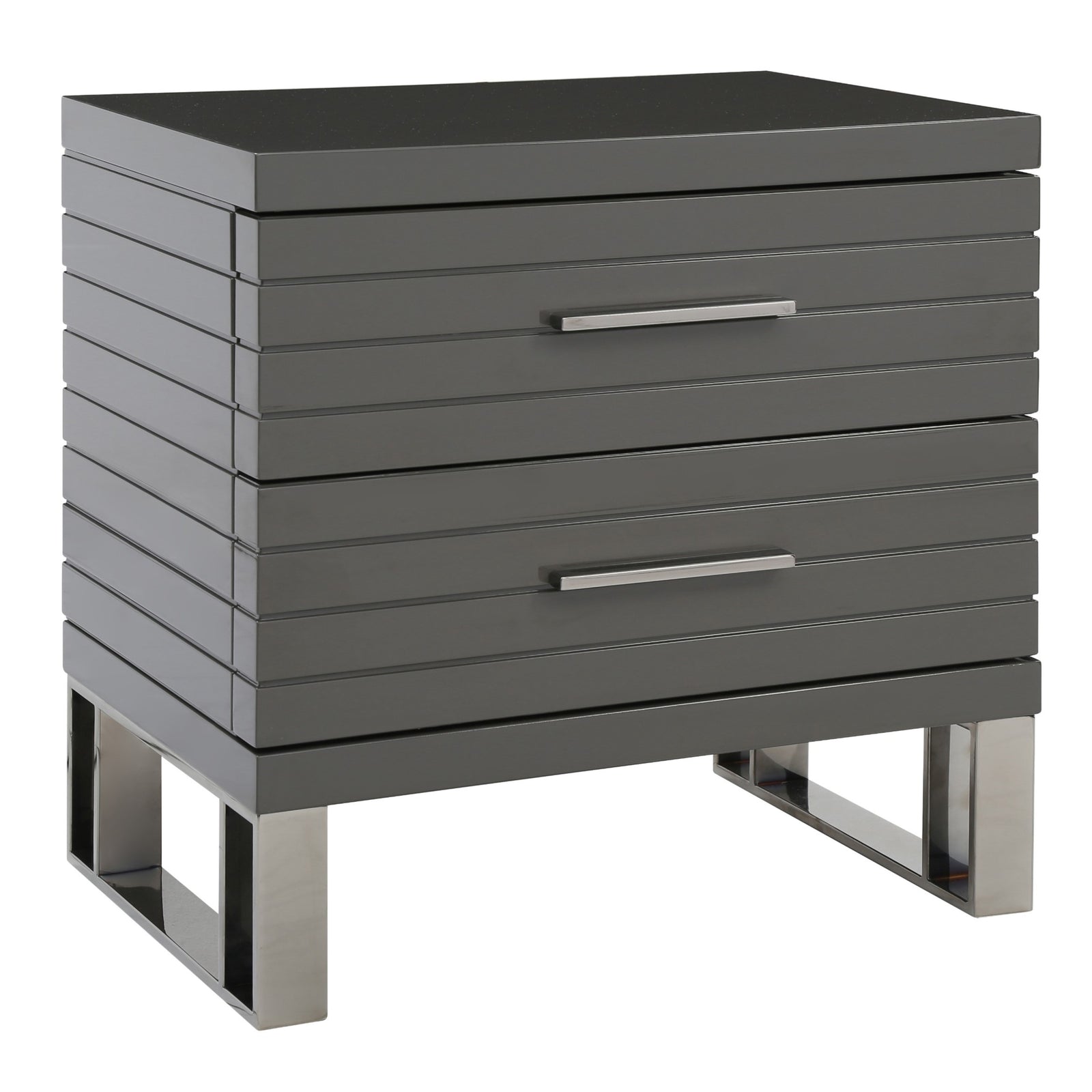 Splendor - Grey High Gloss Slatted Nightstand