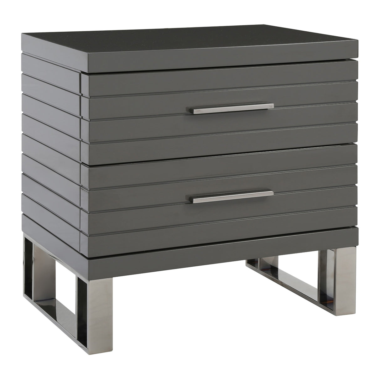 Splendor - Grey High Gloss Slatted Nightstand - View 2