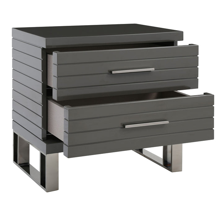 Splendor - Grey High Gloss Slatted Nightstand