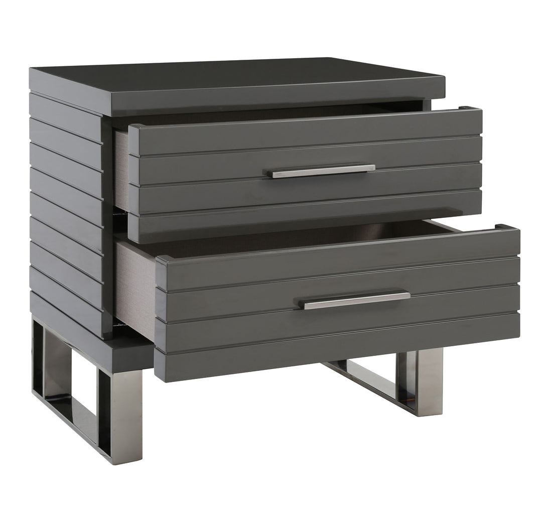 Splendor - Grey High Gloss Slatted Nightstand
