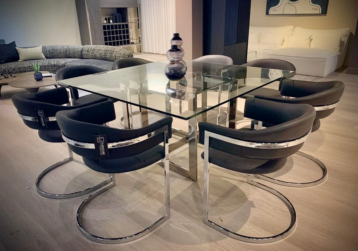 Keaton - Square Modern Glass + Stainless Steel Dining Table