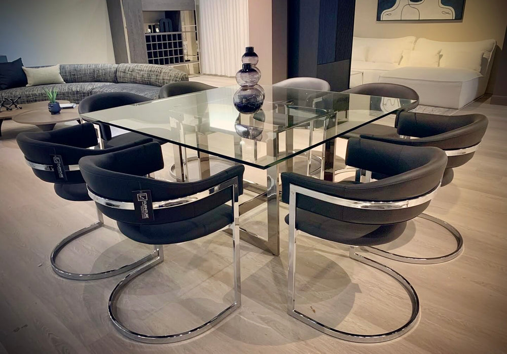 Keaton - Square Modern Glass + Stainless Steel Dining Table
