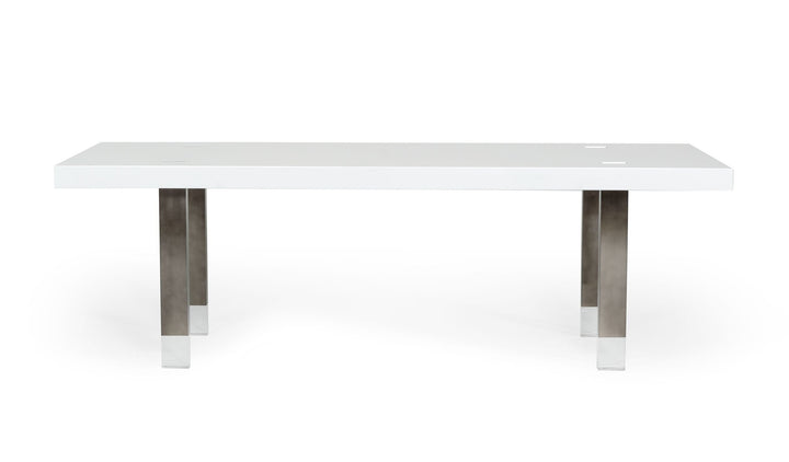 Lenny- Modern White High Gloss &amp; Stainless Steel Gun Metal Dining Table