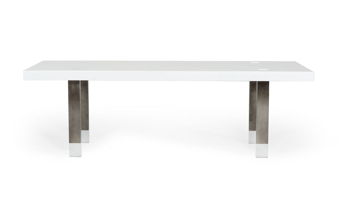 Lenny- Modern White High Gloss & Stainless Steel Gun Metal Dining Table