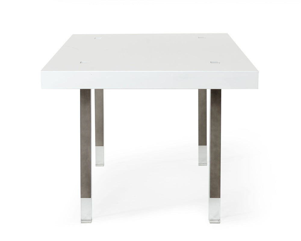 Lenny- Modern White High Gloss & Stainless Steel Gun Metal Dining Table - View 3