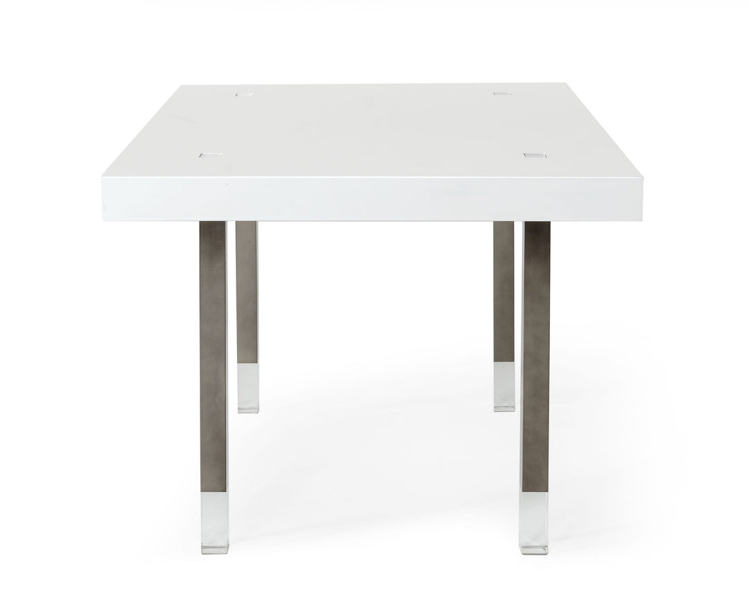 Lenny- Modern White High Gloss & Stainless Steel Gun Metal Dining Table