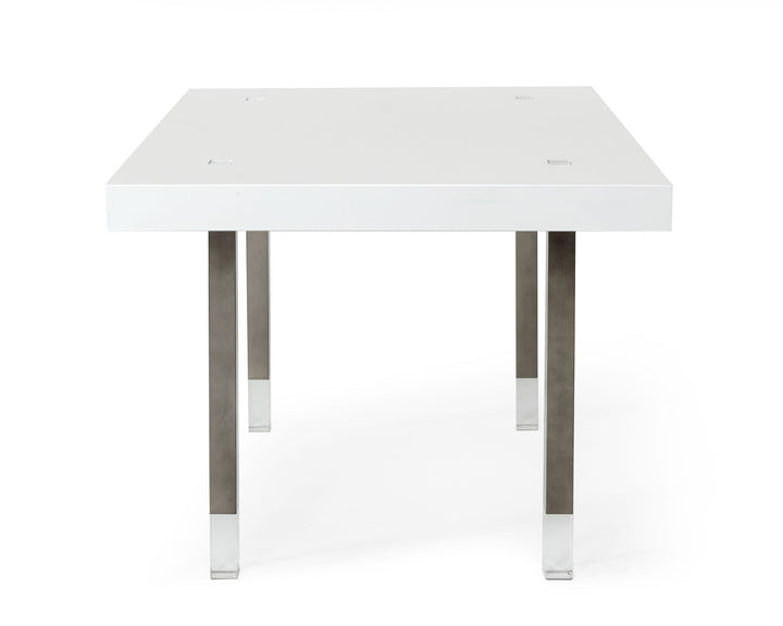 Lenny- Modern White High Gloss  and  Stainless Steel Gun Metal Dining Table