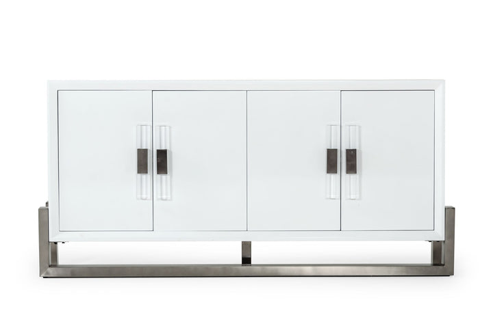 Lenny - Modern White High Gloss &amp; Stainless Steel Gun Metal Buffet