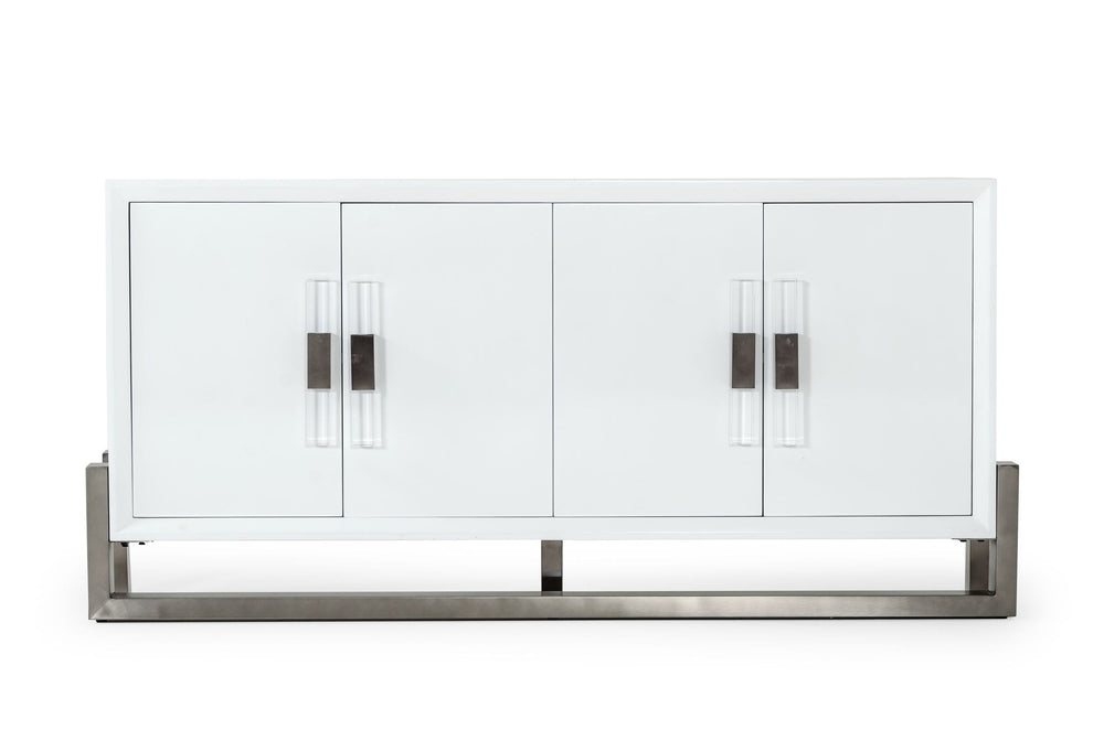 Lenny - Modern White High Gloss & Stainless Steel Gun Metal Buffet