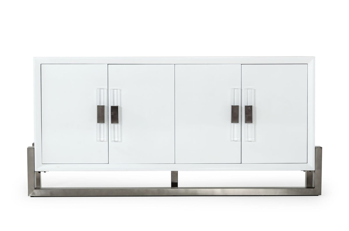 Lenny - Modern White High Gloss & Stainless Steel Gun Metal Buffet