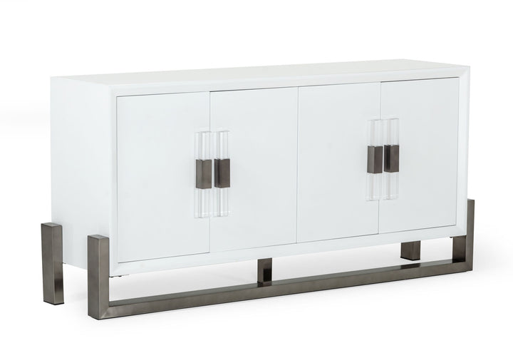 Lenny - Modern White High Gloss &amp; Stainless Steel Gun Metal Buffet