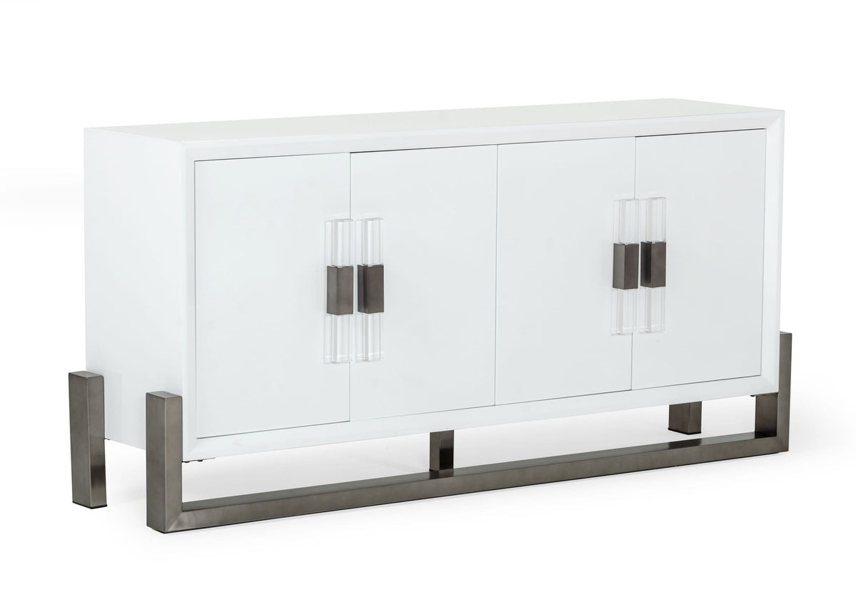 Lenny - Modern White High Gloss & Stainless Steel Gun Metal Buffet