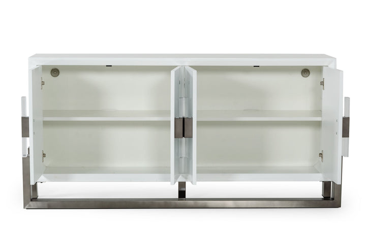 Lenny - Modern White High Gloss &amp; Stainless Steel Gun Metal Buffet