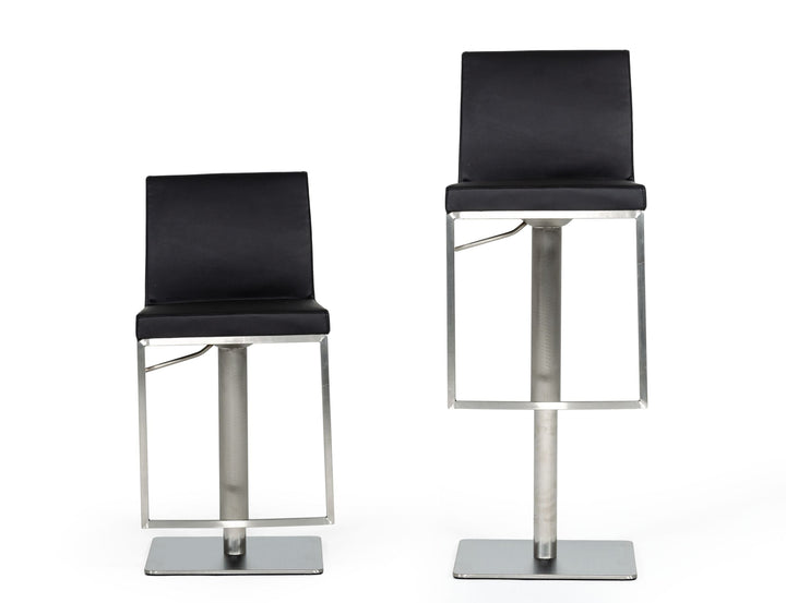 Folsum - Modern Black &amp; Brushed Stainless Steel Adjustable Bar Stool