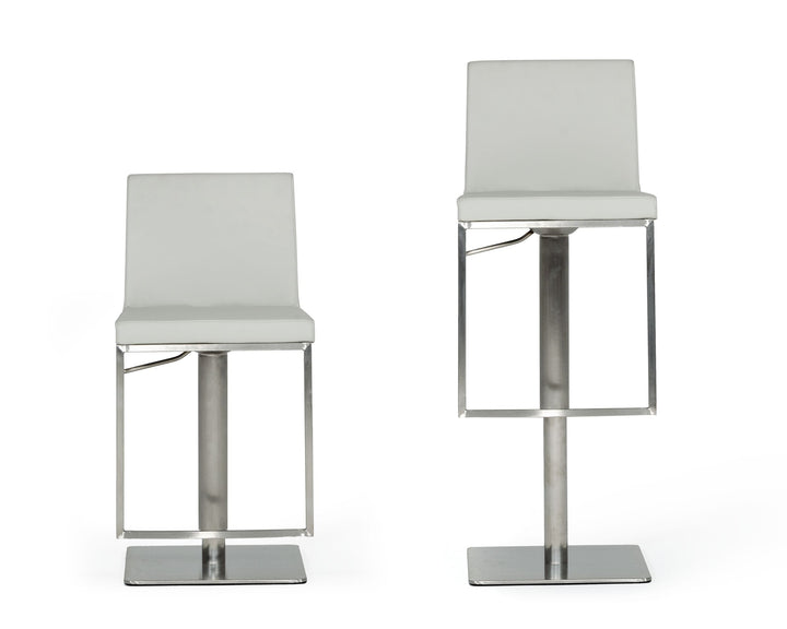 Folsum - Modern Light Grey &amp; Brushed Stainless Steel Adjustable Bar Stool