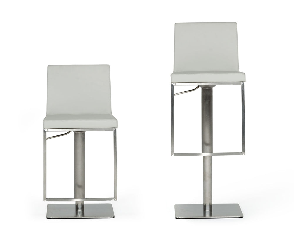 Folsum - Modern Light Grey & Brushed Stainless Steel Adjustable Bar Stool
