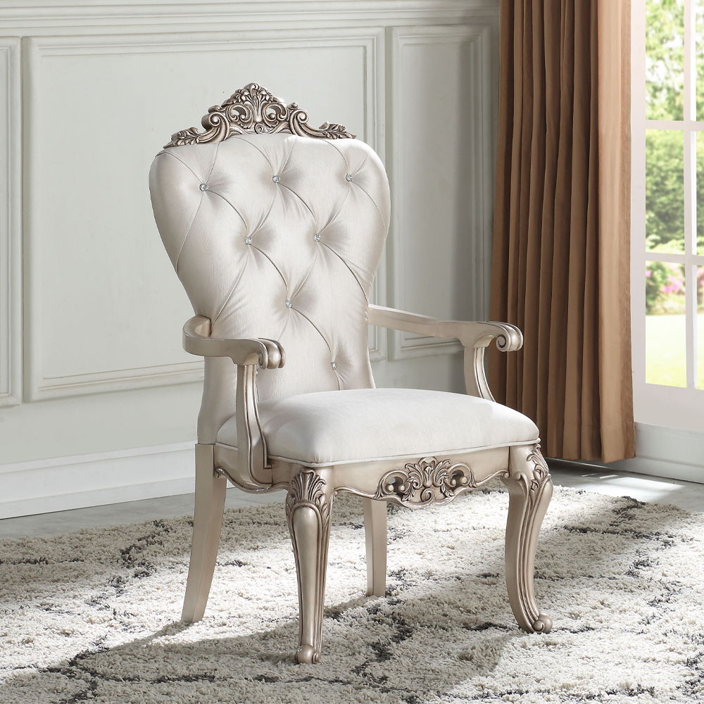 Gorsedd - Arm Chair Set of 2) - Cream Fabric & Golden Ivory