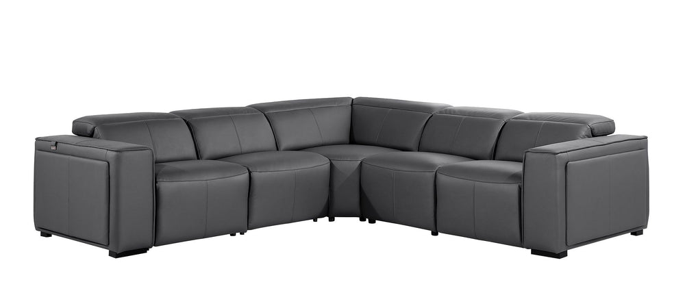 DivanItalia 1224 5-Piece L-Shaped Sectional Sofa in Top Grain Italian Leather with 3 Power Recliners & Power Headrests - Dark Gray