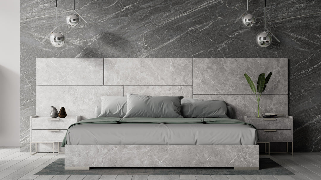 Marbella - Italian Modern Grey Faux Marble 4-Piece Bedroom Set
