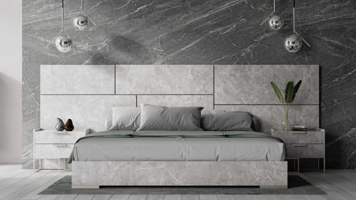 Marbella - Italian Modern Grey Faux Marble 4-Piece Bedroom Set