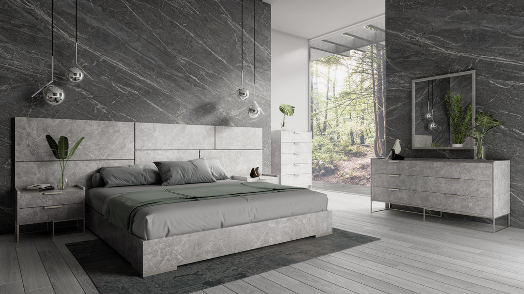 Eastern King Nova Domus Marbella - Italian Modern Grey Faux Marble 4-Piece Bedroom Set