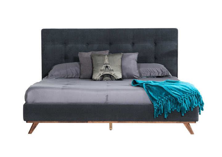 Addison Mid-Century Modern Grey Fabric  and  Walnut Bed