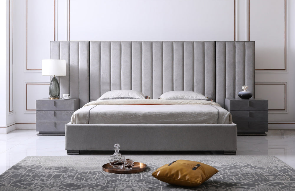 Queen Buckley - Modern Grey & Black Stainless Steel Bed with Nightstands