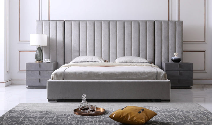 Buckley - Modern Grey &amp; Black Stainless Steel Bed w/ Nightstands