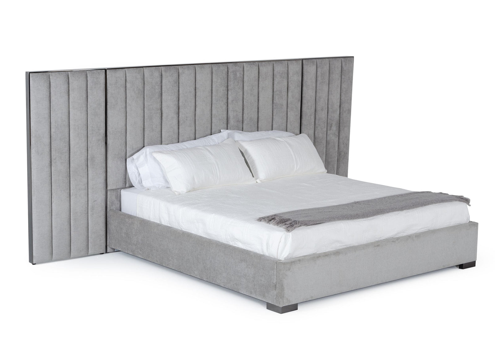 Buckley - Modern Grey  and  Black Stainless Steel Bed with Nightstands