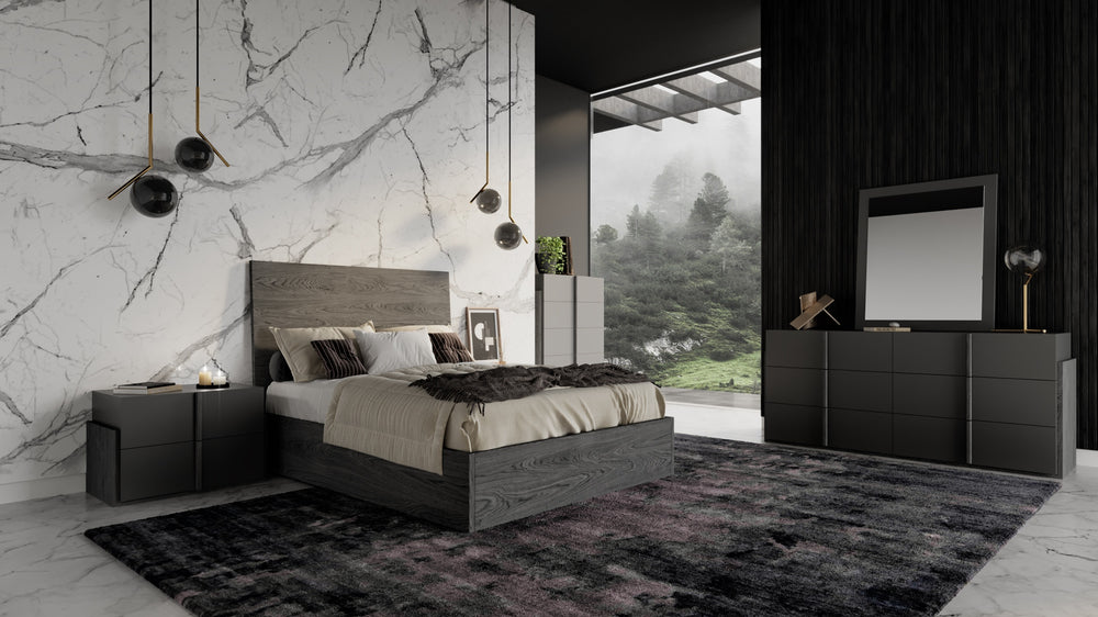 Queen Lucia - Italian Modern Matte Grey + Elm Grey 4-Piece Bedroom Set