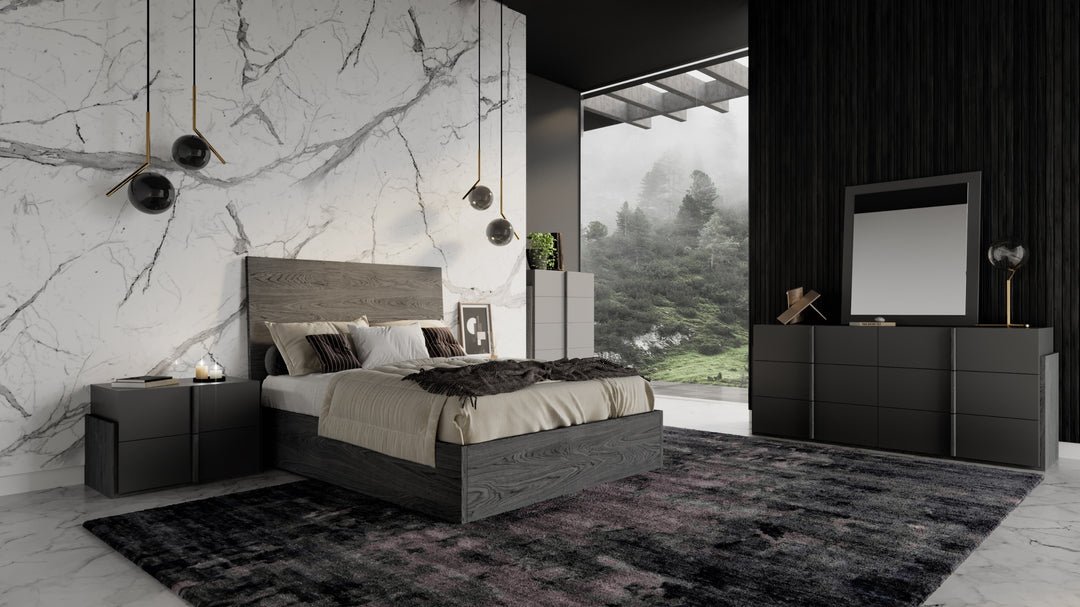 Eastern King Lucia - Italian Modern Matte Grey + Elm Grey 4-Piece Bedroom Set
