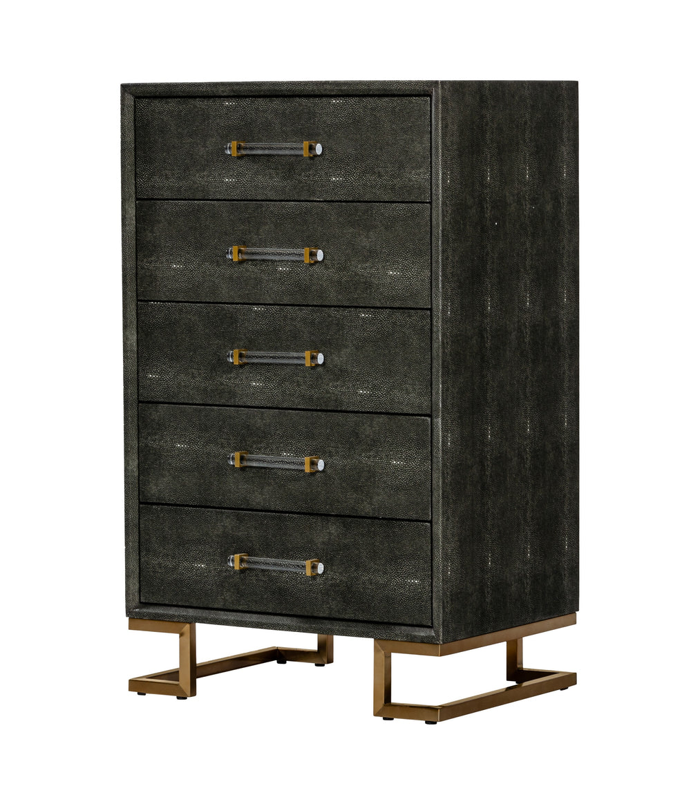 Howard - Modern Shagreen Grey Leatherette & Gold Chest