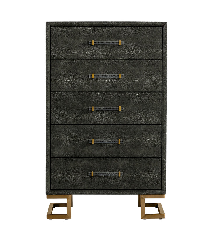 Howard - Modern Shagreen Grey Leatherette &amp; Gold Chest