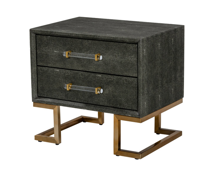 Howard - Modern Shagreen Grey Leatherette &amp; Gold Nightstand