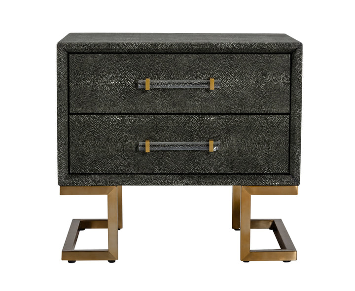 Howard - Modern Shagreen Grey Leatherette &amp; Gold Nightstand